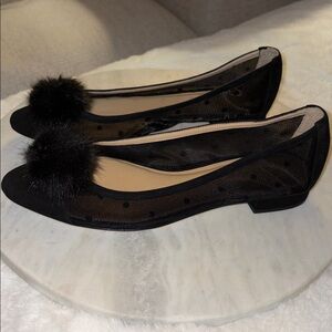 Talbots Black Edison Fur Pom Flats Size: 9N